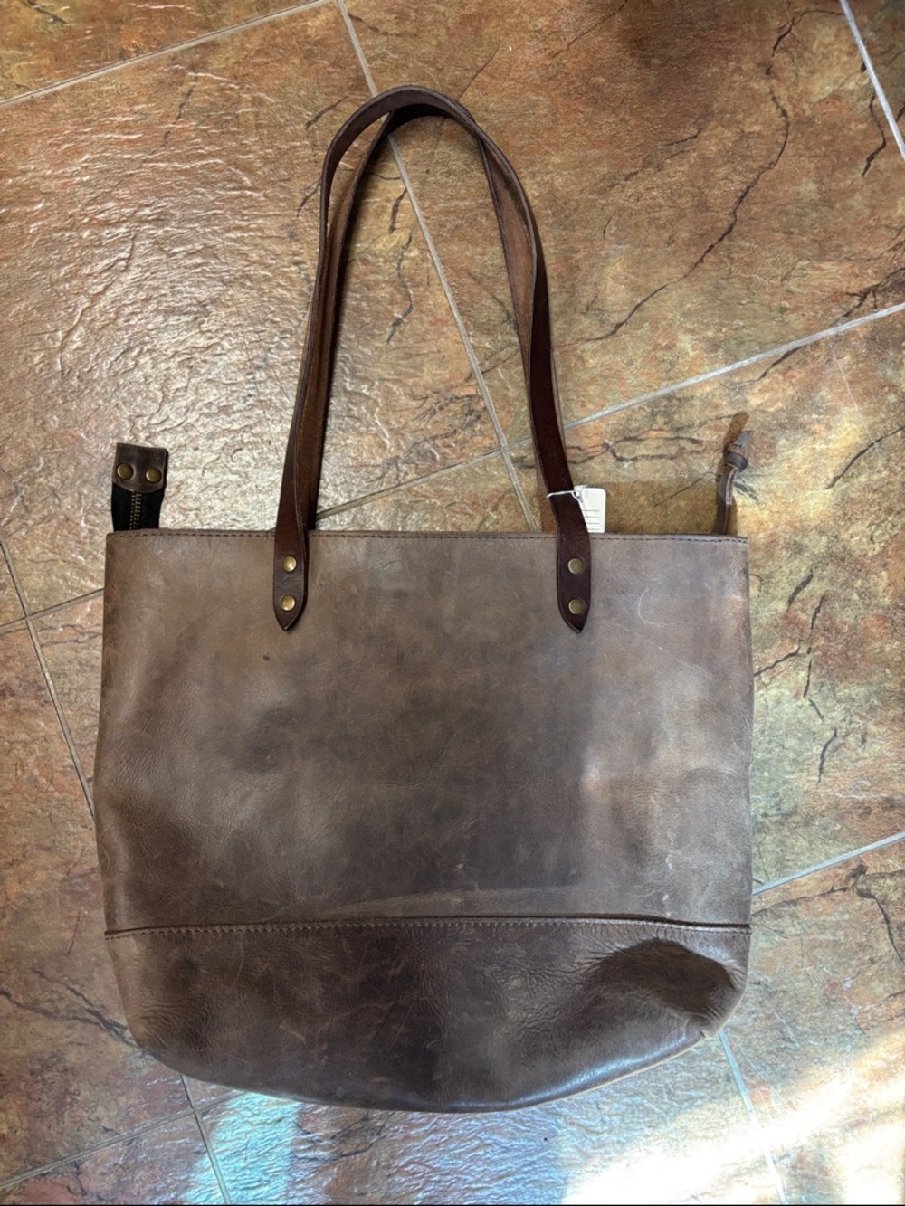 Kruk Garage Brown Leather Tote Bag with Dark Brown Straps